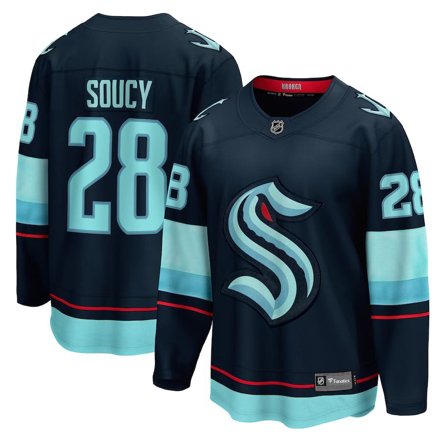 Men Seattle Kraken 28 Carson Soucy Fanatics Branded Deep Sea Blue Home Breakaway Player NHL Jersey